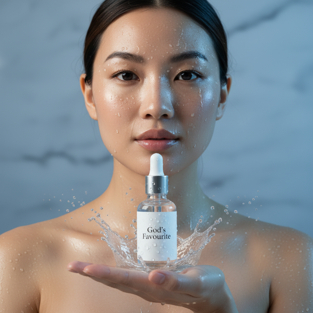 Model holding God's Favourite Glow Hyaluronic Acid Serum