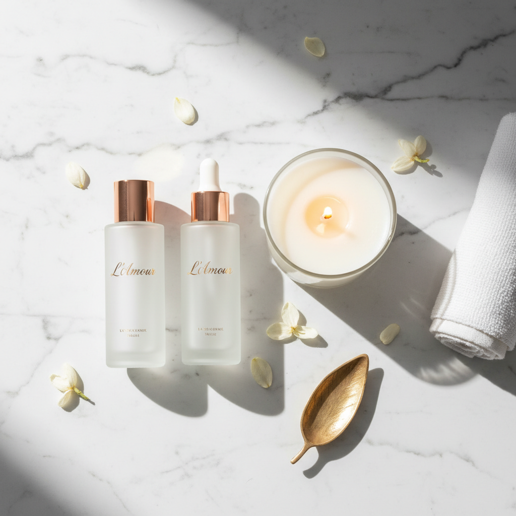 Glow & Unwind Bundle - candle, serum and facial mist gift set