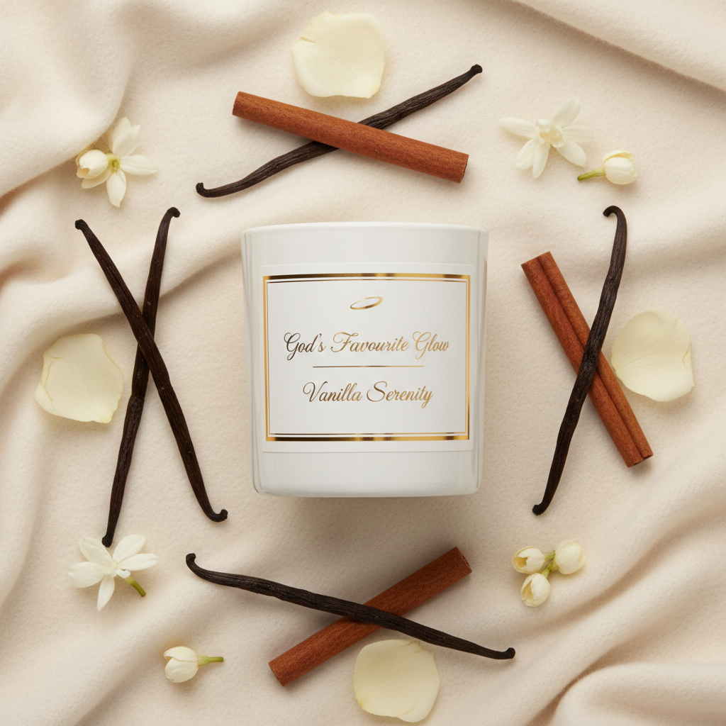 God's Favourite Glow — Vanilla Serenity flatlay