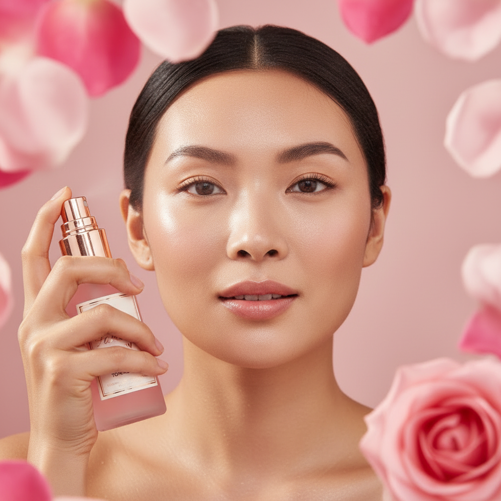 Model using God's Favourite Glow Rose Water Toning Mist