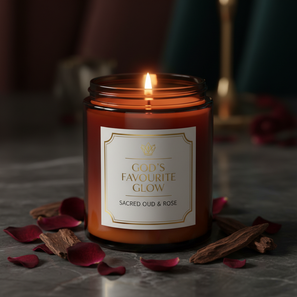God's Favourite Glow — Sacred Oud & Rose scented candle