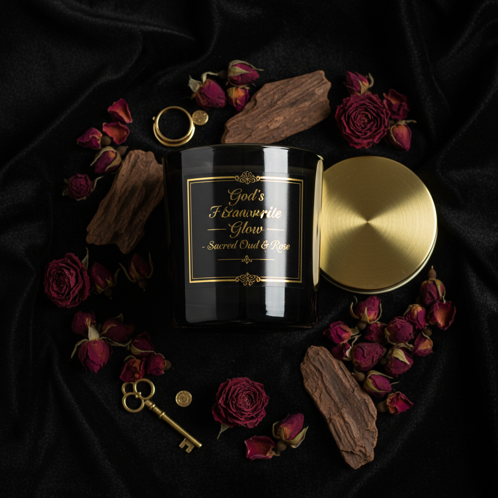 God's Favourite Glow — Sacred Oud & Rose flatlay